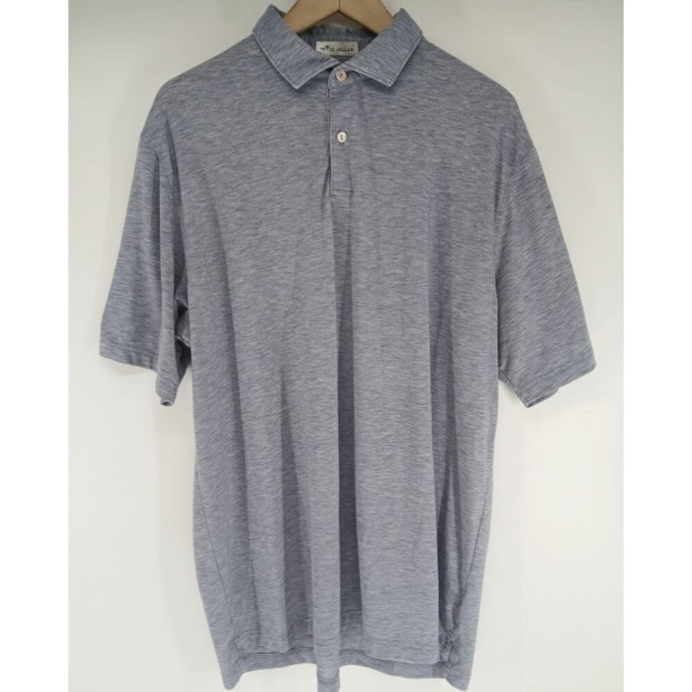 Peter Millar Nanoluxe Cotton Short Sleeve Polo Shirt Mens Large  Blue-Gray Luxe